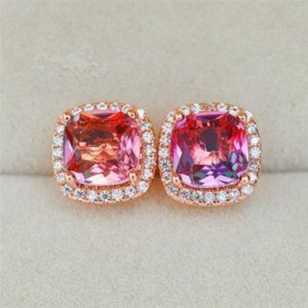 NEW Rose Gold Rainbow Diamond Halo Stud Earrings